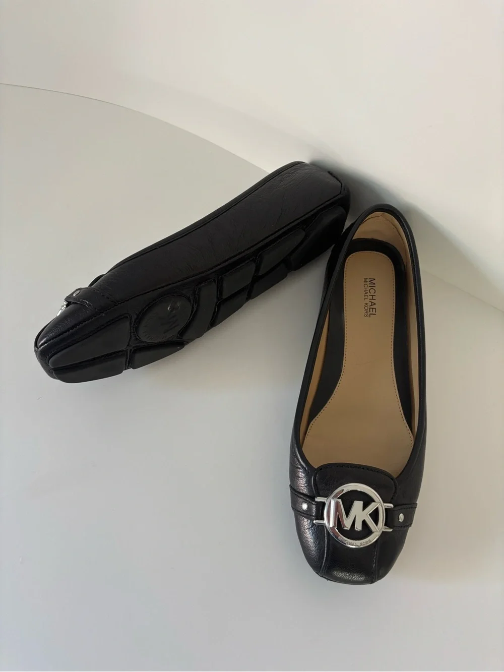 Michael Kors Black Leather MK Logo Ballet Flats